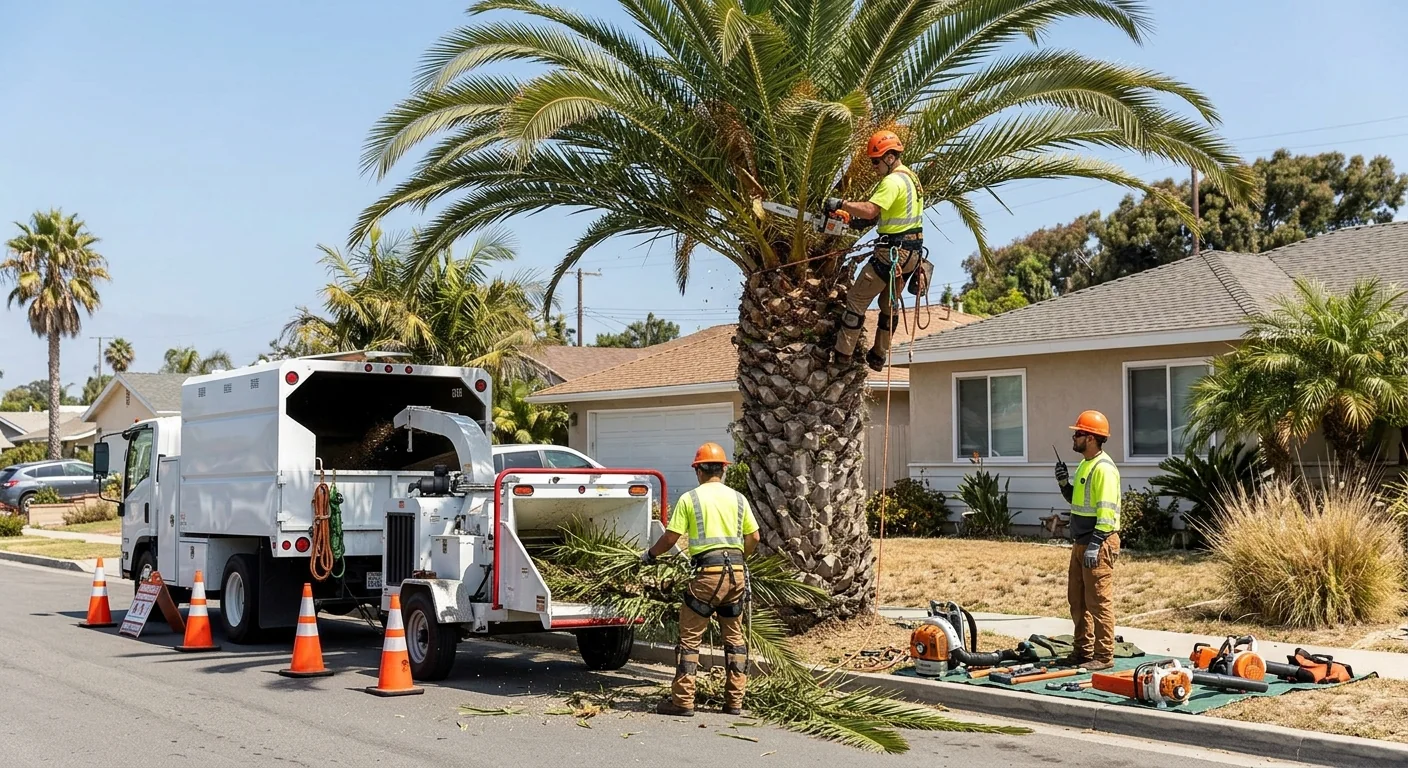 Estimator measuring a brush-covered lot in Port Hueneme before clearing work begins