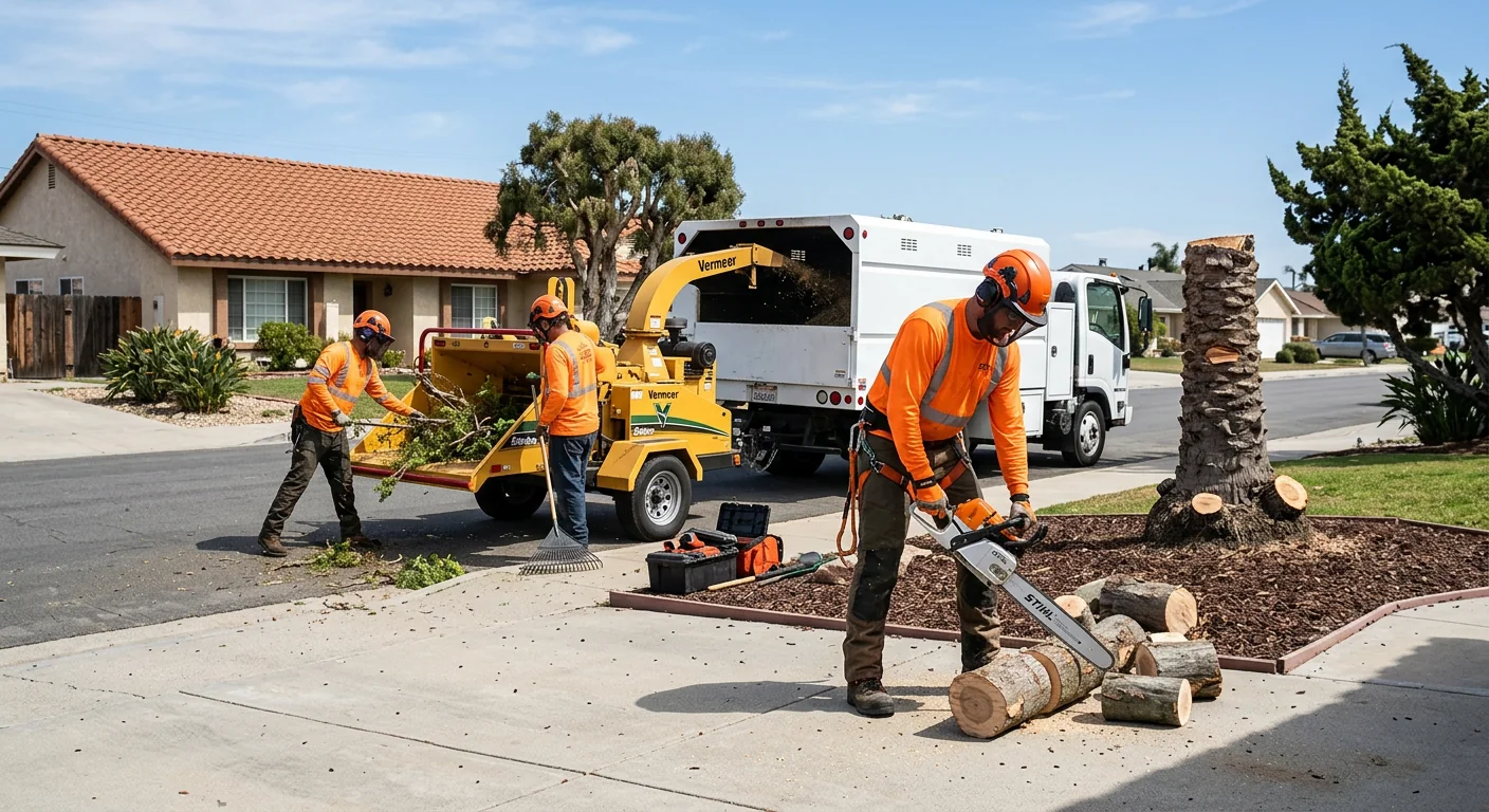 Cleared lot with mulched debris after brush removal in Port Hueneme