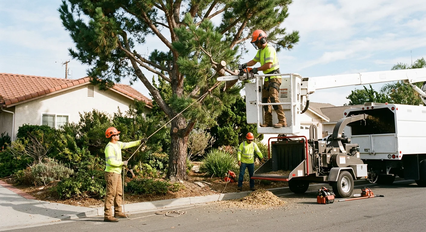 Certified arborist installing steel cable support on a mature tree in Port Hueneme