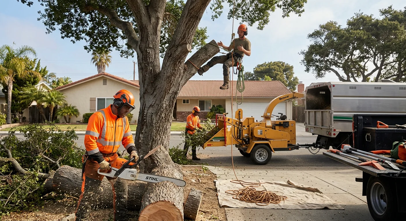 Arborist inspecting a mature tree canopy before maintenance in Port Hueneme