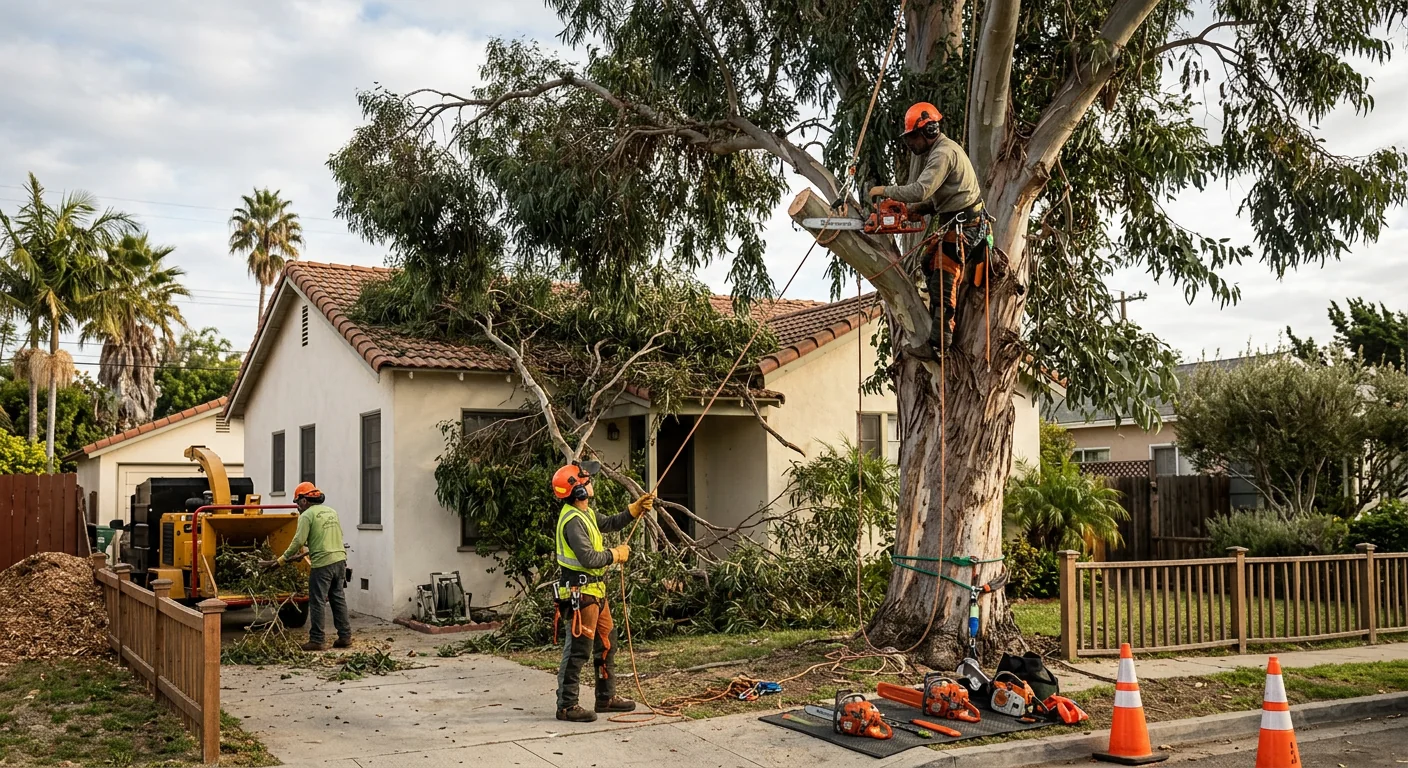 Arborist inspecting a declining tree canopy for disease in Port Hueneme