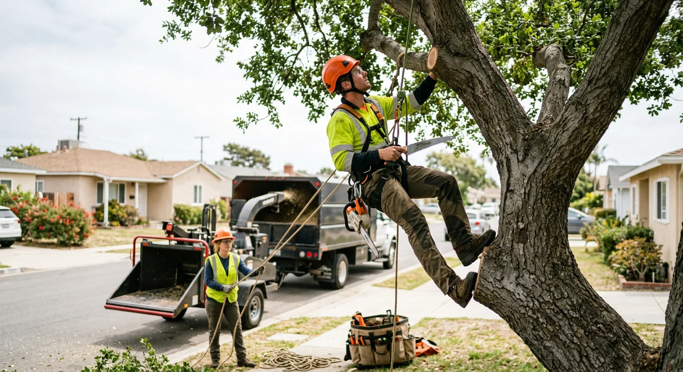 Tree care crew performing scheduled health maintenance and pruning in Port Hueneme