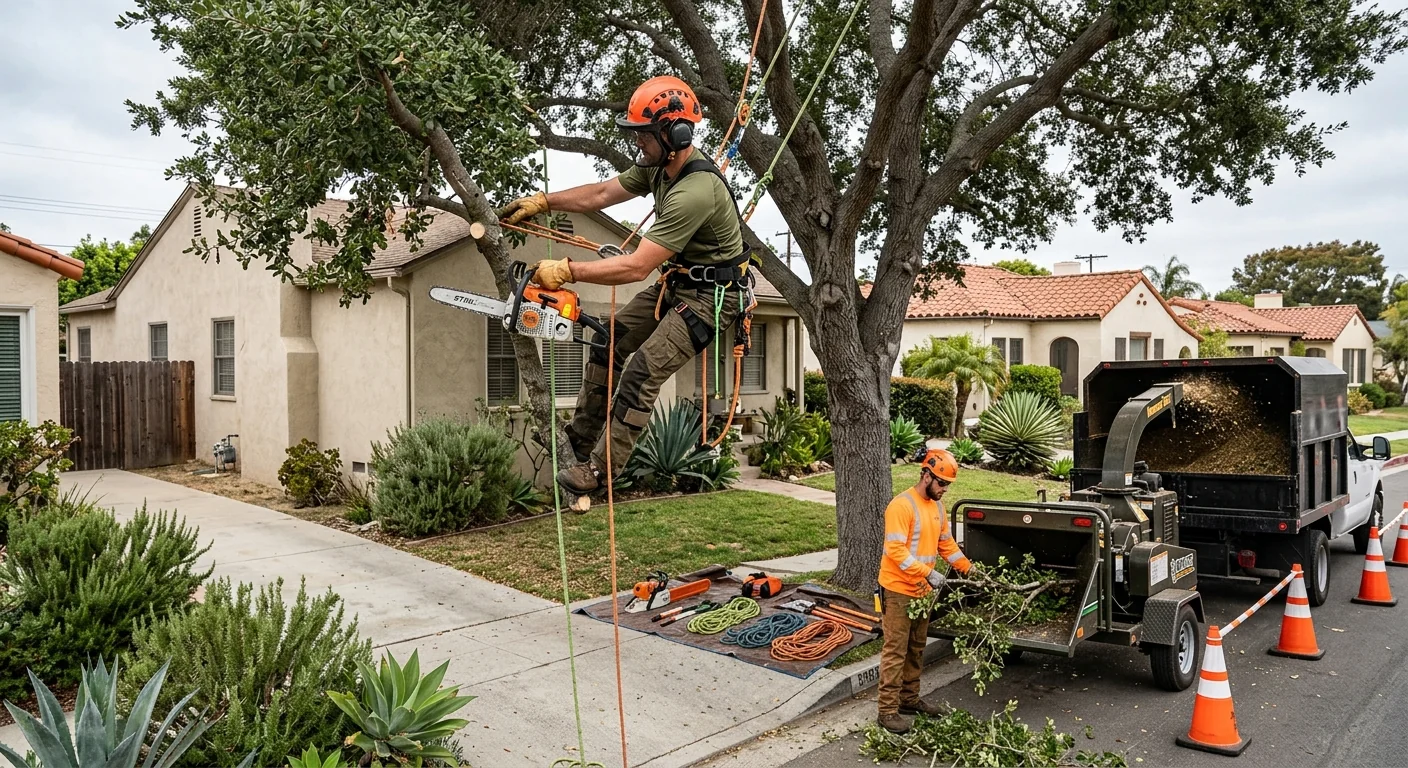 Crew reviewing planting layout and cost estimate on a Port Hueneme residential property