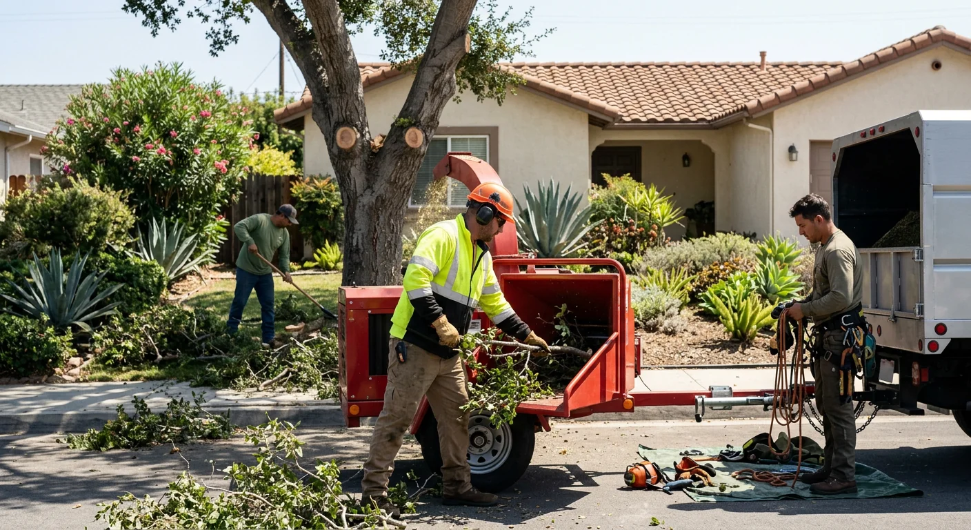 Tree planting crew reviewing a completed planting plan on a Port Hueneme property