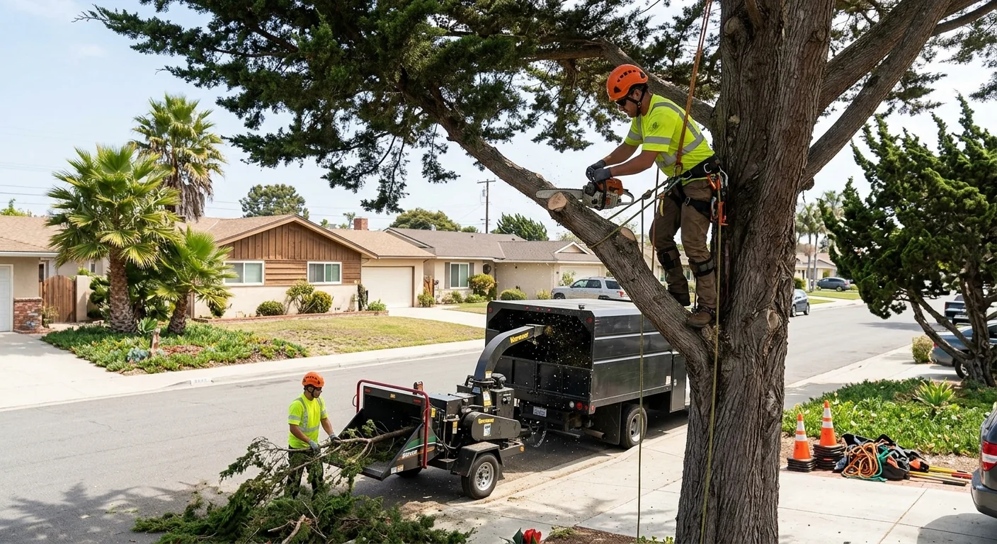 Certified arborist performing precise canopy pruning on a mature tree in Port Hueneme