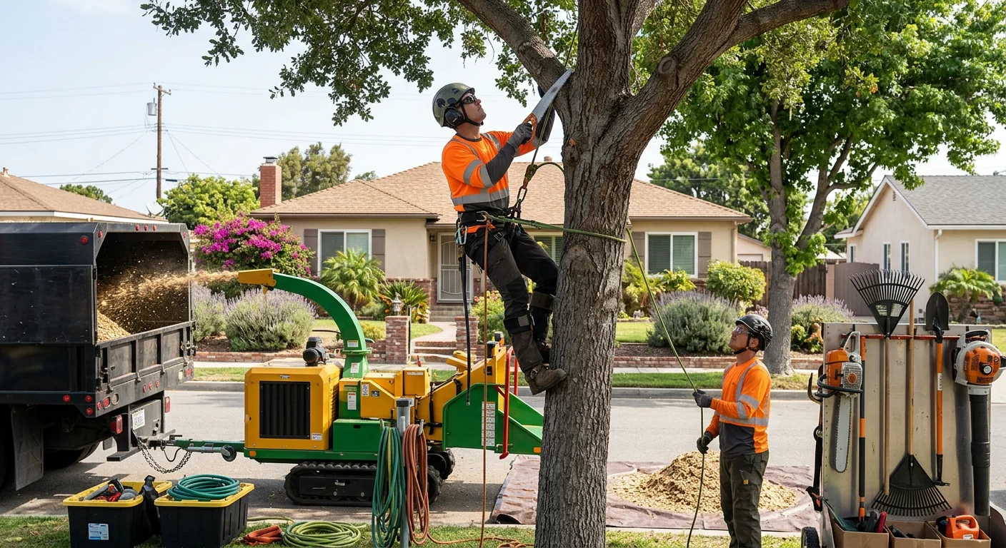 Arborist performing precision crown thinning on a residential tree in Port Hueneme