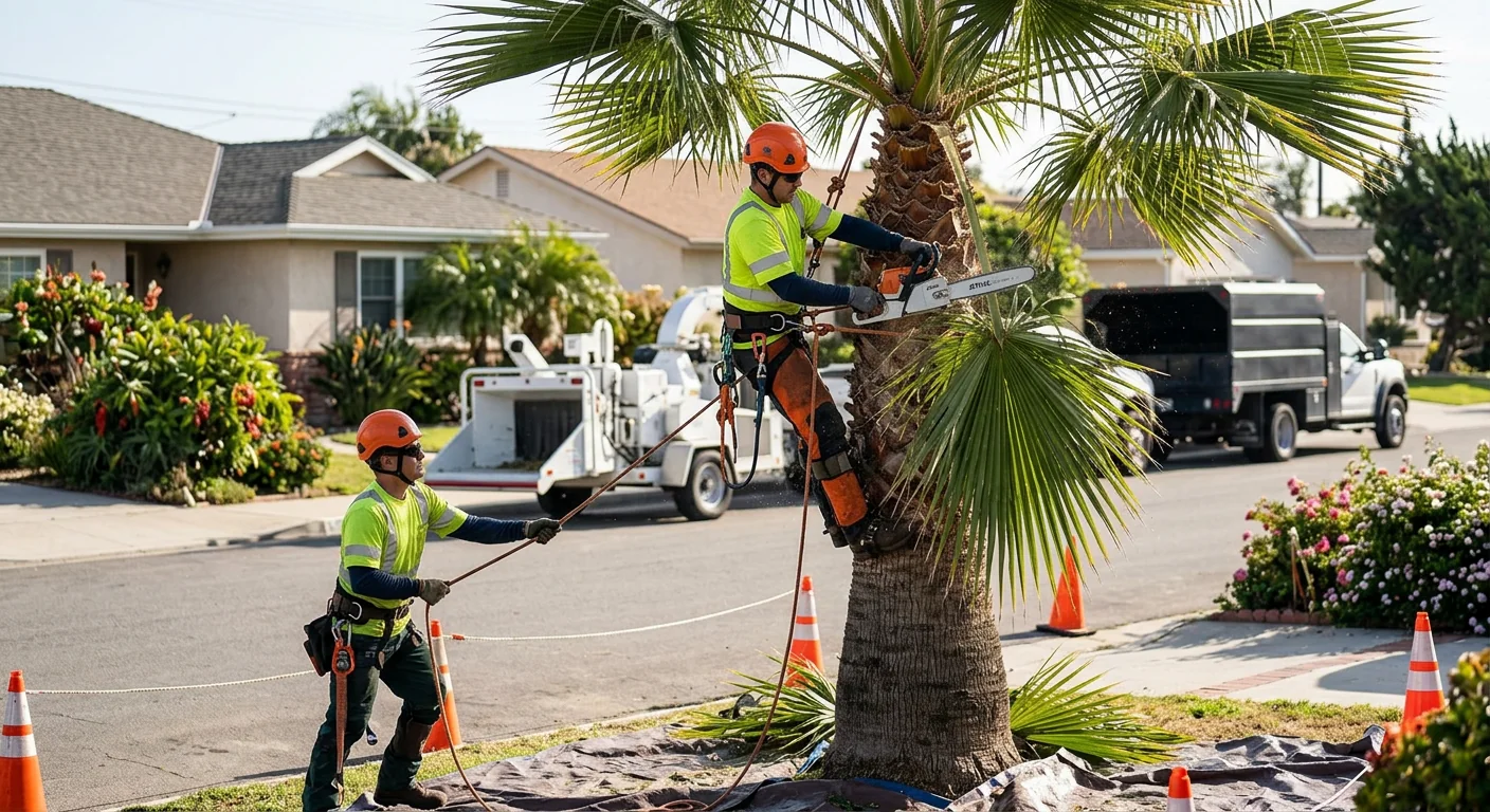 Arborist performing controlled sectional tree removal on a residential Port Hueneme property