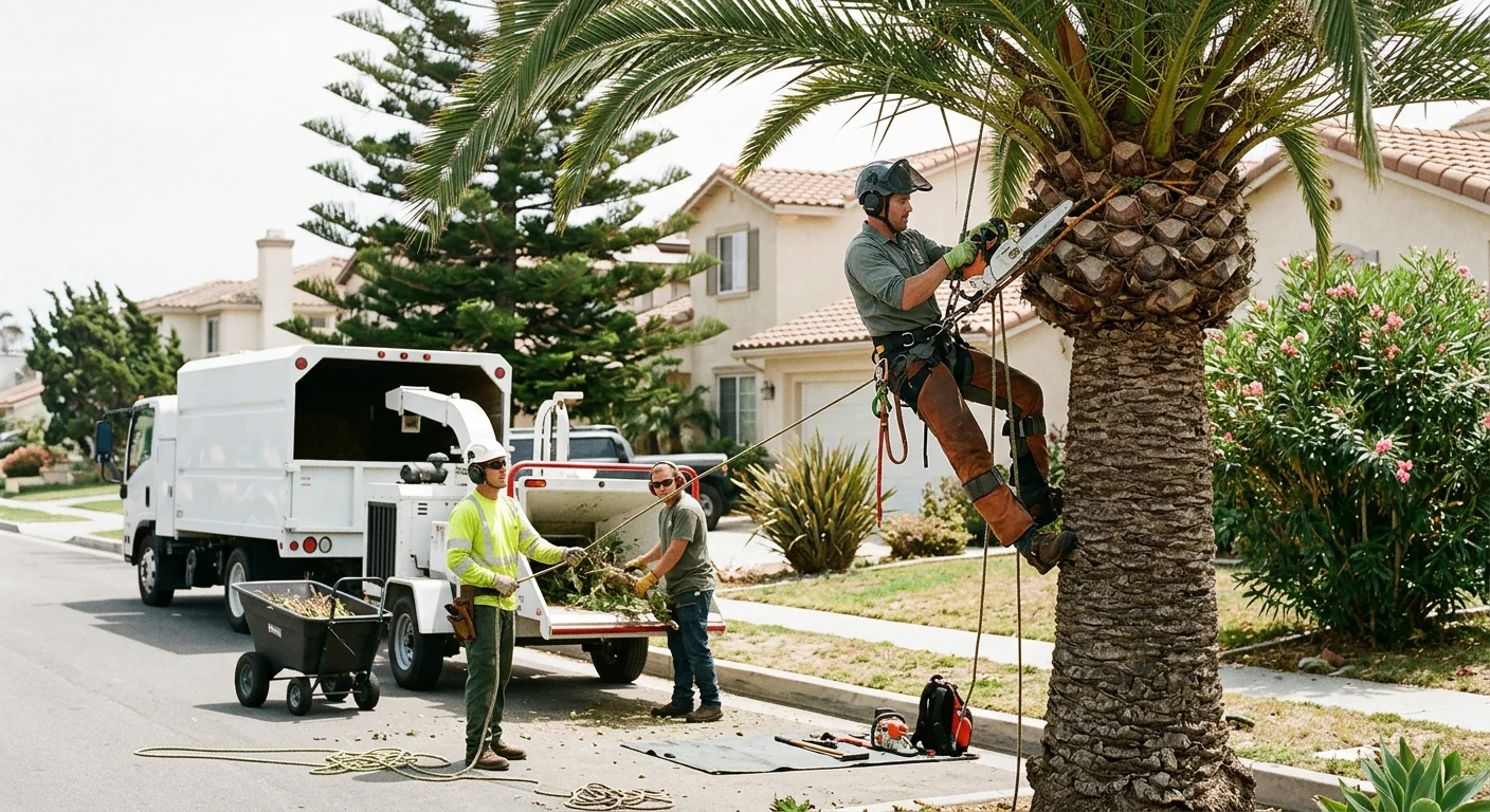 Tree service crew loading equipment for scheduled work in Port Hueneme