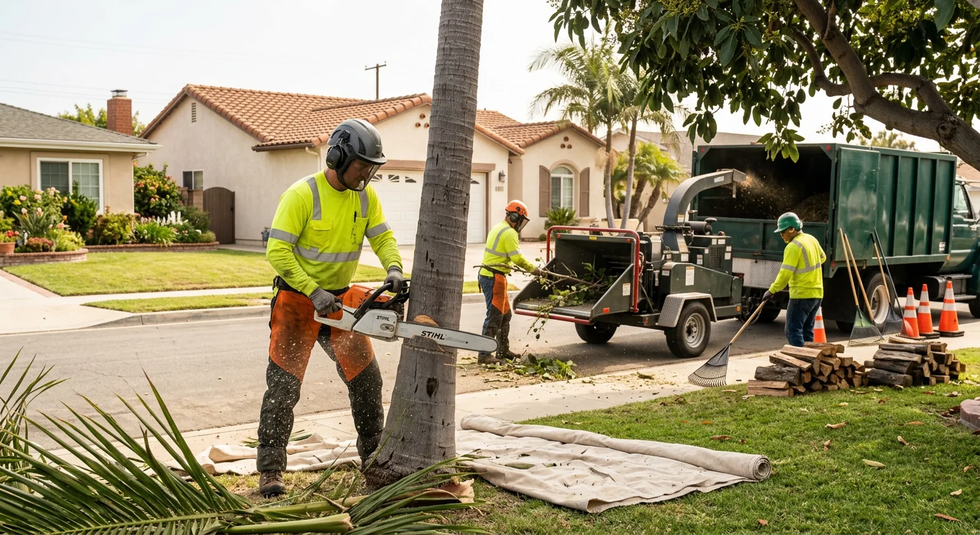 Arborist reviewing tree removal estimate on a Port Hueneme property