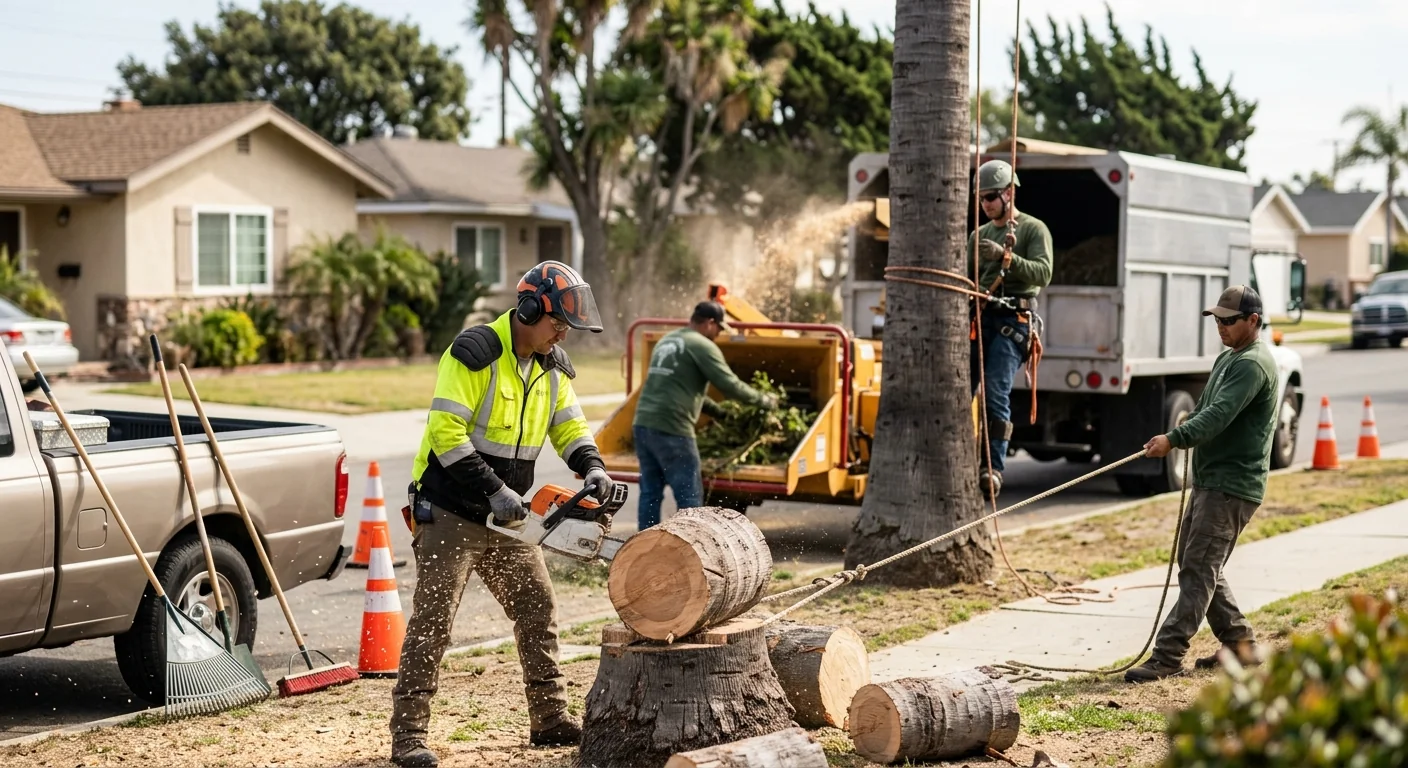 Arborist reviewing tree removal plan at a Port Hueneme home