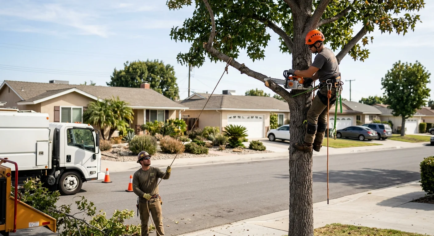 Arborist assessing coastal trees on a residential Port Hueneme property