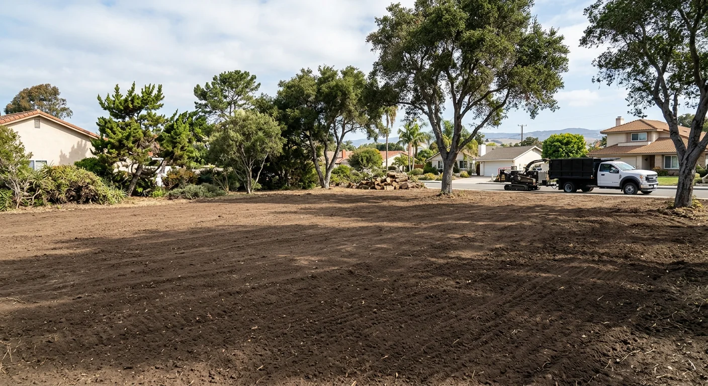 Cleared lot after brush removal ready for new landscaping work