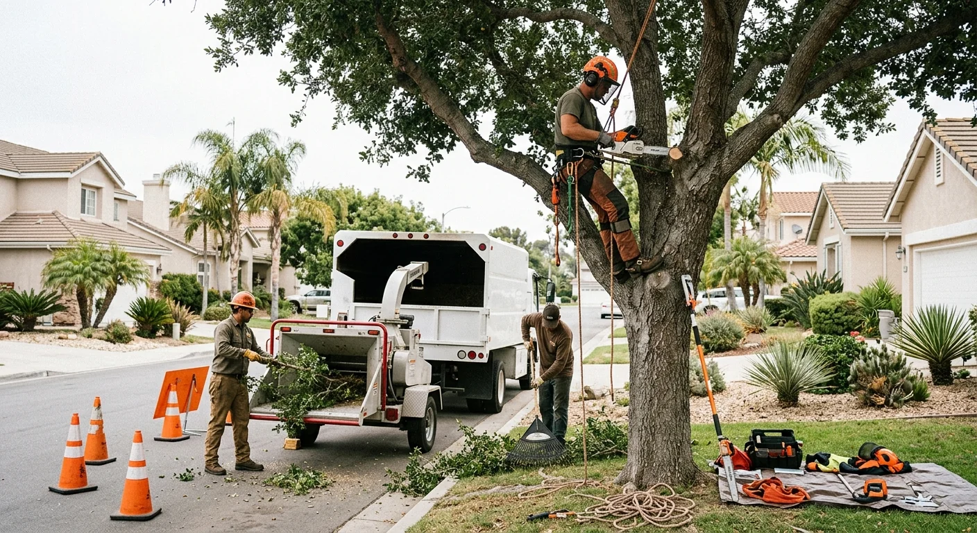 Experienced arborist performing structural pruning on a tall tree in Port Hueneme